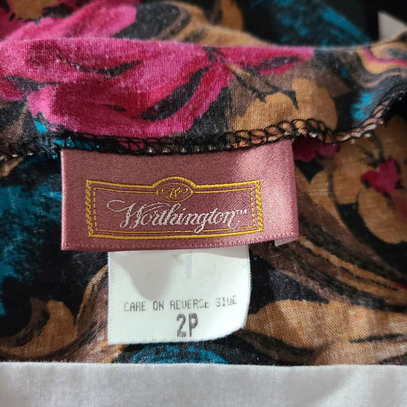 Vintage 1980s Multicolor Floral Worthington Church Dress Size 2 Petite - Picture 6 of 8